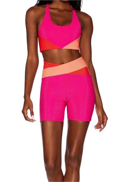 Beach Riot Pants - Beach Riot Hot Pink Colorblock High-Waist Bike Shorts